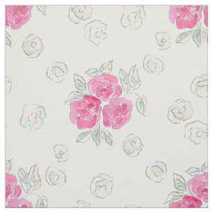 Tissu Aquarelle. Roses roses.