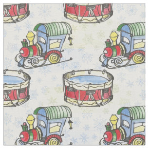 Tissu Aquarelle train de Noël et tambour dessiné main