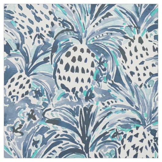 Tissu Aquarelle TROPICALE d'ananas d'indigo de SITCH (Échantillon)