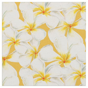 Tissu Aquarelle tropicale jaune blanc frangipani