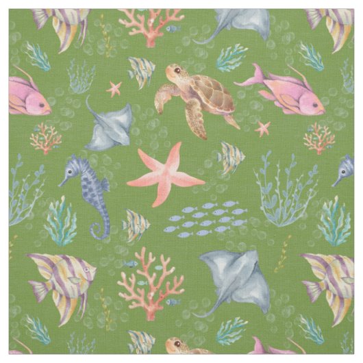 Tissu Aquarelle Vie Océanique Avocat Texturé (Échantillon)