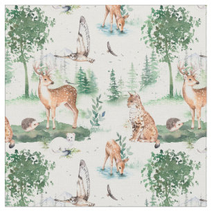 Tissu Aquarelle Woodland Baby Motif animal