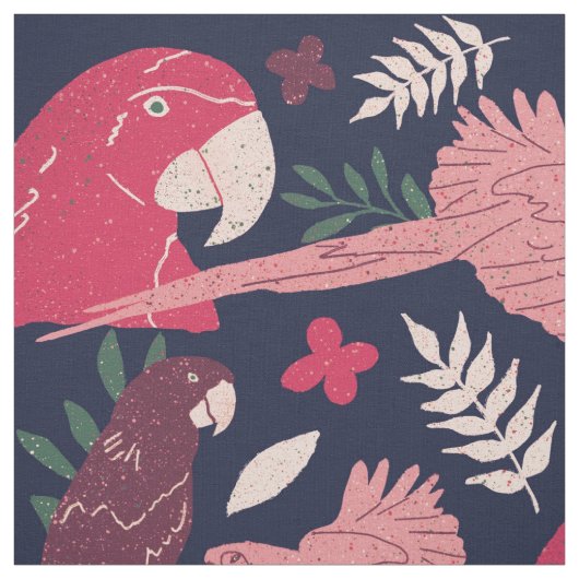 Tissu Ara Parrot Red Blue Tropical Motif (Échantillon)