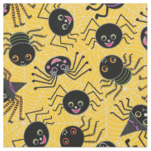 Tissu Araignées mignonnes de Halloween jaune-orange