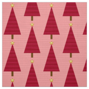 Tissu Arbre de Noël moderne de damassé rouge-foncé