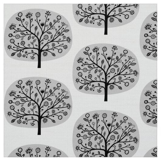 Tissu Arbre Fleur Stylisé - Gris Clair (Échantillon)