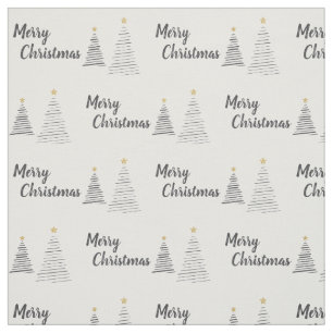 Tissu Arbres élégants noirs et blancs de Joyeux Noël