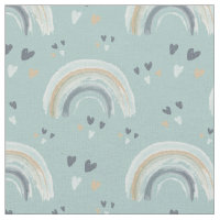 Arc-en-ciel et cœurs dans un motif bleu boho délav