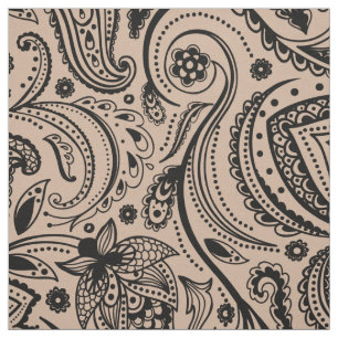 Tissu Arrière - plan floral noir Paisley-Custom Tan