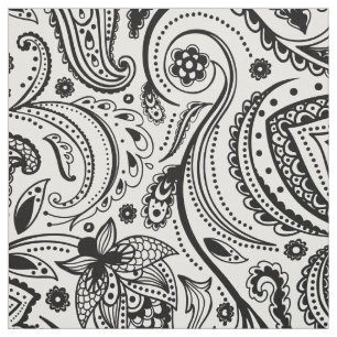 Tissu Arrière - plan noir floral Paisley-Custom blanc