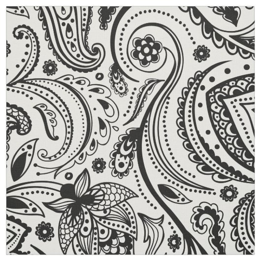 Tissu Arrière - plan noir floral Paisley-Custom blanc (Échantillon)