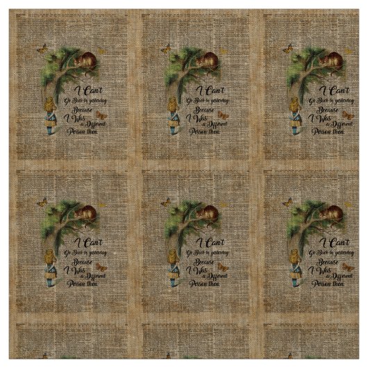 Tissu Art de dictionnaire de citation d'Alice et de chat (Échantillon)