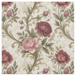 Tissu Art de motif floral de rose botanique et damas vin