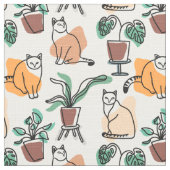 Tissu Art de trait dessin chats et fleurs (Détail)