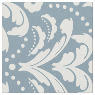 Tissu Art déco années 1930 Floral Damask Bleu et blanc