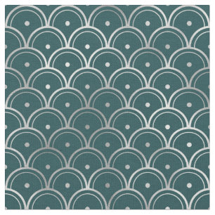 Tissu Art déco écailles sarcelle et argent points