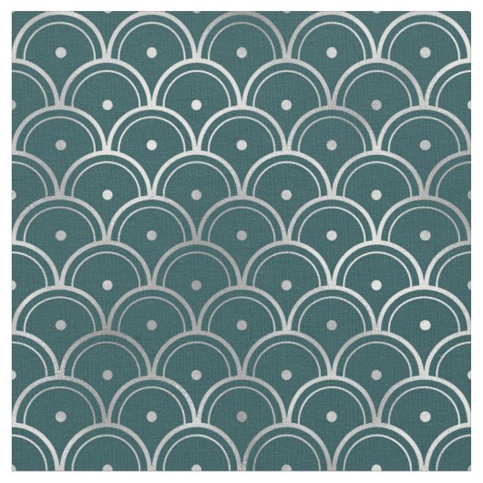 Tissu Art déco écailles sarcelle et argent points (Fermer)