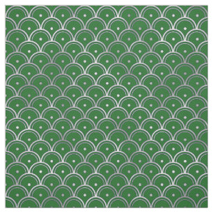 Tissu Art Déco Vert Élégant Argenté à Écailles
