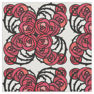 Tissu Art Nouveau Vignes florales rouges et noires roses
