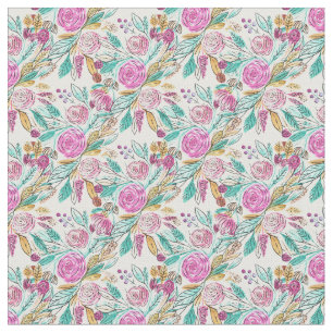 Tissu Artsy Elegant rose Turquoise aquarelle Motif