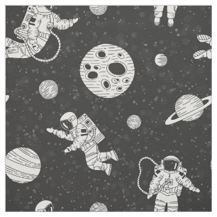 Tissu Astronautes dans l'espace noir et blanc