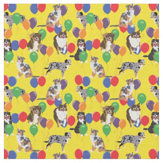 Tissu Aussies Australian Shelpherds et Balloons du Parti (Fermer)