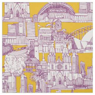 Tissu Australia toile de jouy purple yellow