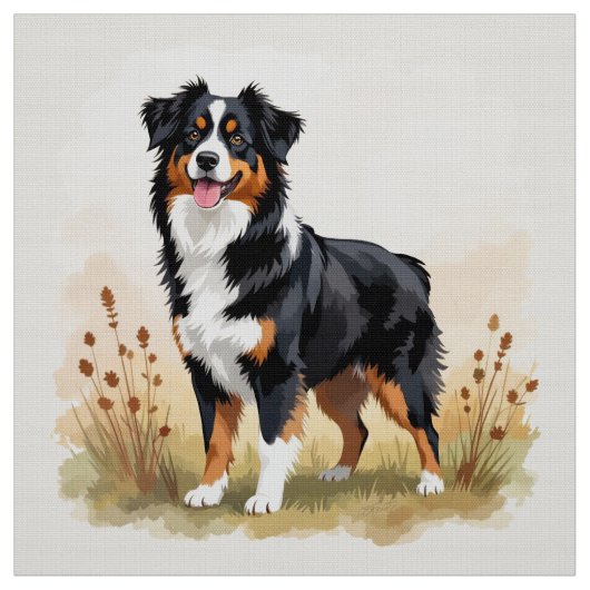 Tissu Australian Shepherd Black Tricolor Aussie Dog (Échantillon)