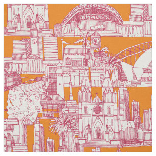 Tissu Australie toile de Jouy viva magenta satsuma