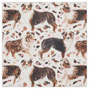 Tissu AUSTRALIEN SHEPHERD Painterly Watercolor Chien