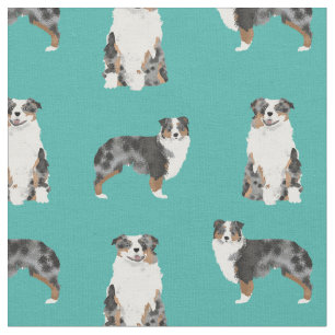Tissu Austrarlien Shepherd blue merle dog turquoise