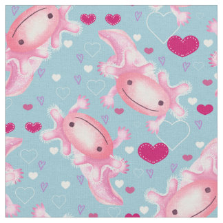 Tissu Axolotl Love rose et bleu