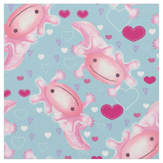 Tissu Axolotl Love rose et bleu (Fermer)