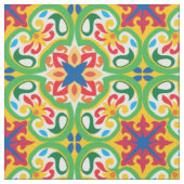 Tissu Azulejo vert, jaune et rouge joyeux (Fermer)