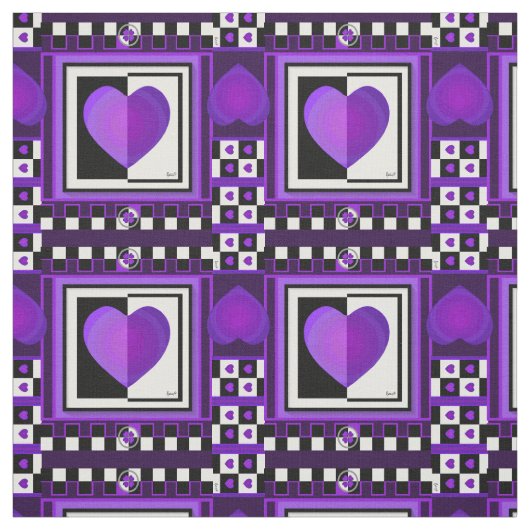 Tissu B&W Purple Hearts Beating (Échantillon)