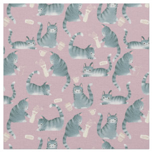 Tissu Bad Grey Tabby Chats Frapper Tout