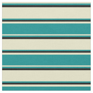 Tissu Baguette d'or pâle, Cyan foncé et bandes noires