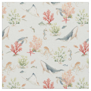 Tissu Baleine à bosse côtière - impression sous-marine d