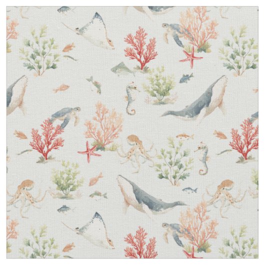 Tissu Baleine à bosse côtière - impression sous-marine d (Fermer)