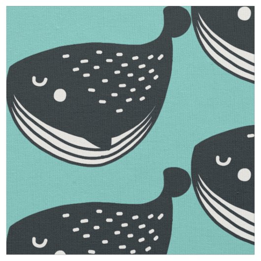 Tissu Baleine d'art populaire sur sarcelle (Fermer)
