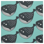 Tissu Baleine d'art populaire sur sarcelle (Échantillon)