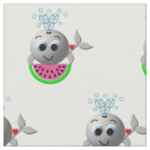 Tissu Baleine mignonne et pastèque (Fermer)