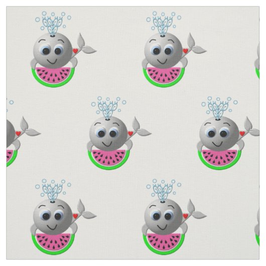 Tissu Baleine mignonne et pastèque (Échantillon)