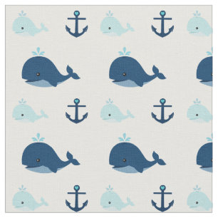 Tissu Baleines et Ancres de bébé bleu