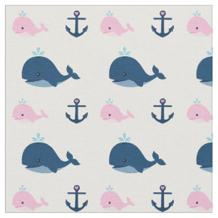 Tissu Baleines et Ancres de bébés bleues et roses