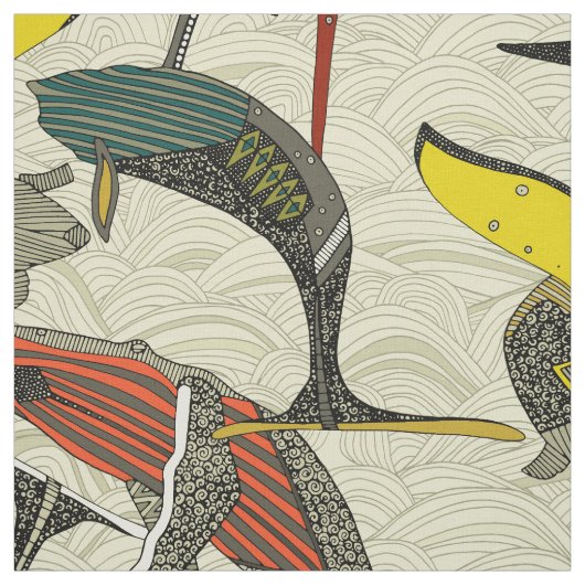 Tissu baleines et vagues audacieuses (Échantillon)