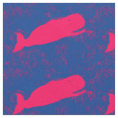 Tissu baleines rouges en bleu (Fermer)