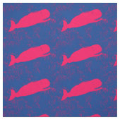 Tissu baleines rouges en bleu (Échantillon)