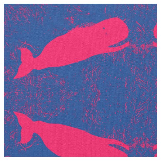 Tissu baleines rouges en bleu (Fermer)