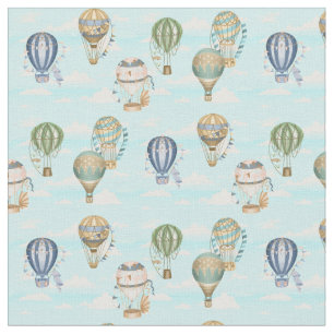 Tissu Ballons à air chaud Nuages Aquarelle Motif